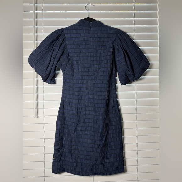 NWT Scotch & Soda Navy Mock Neck Smocked Puff Sleeve Mini Dress XS - Picture 3 of 8